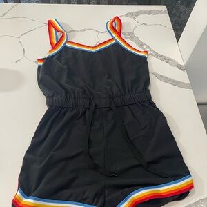 Women’s casual rainbow striped print romper knot high waisted sport jumpsuit